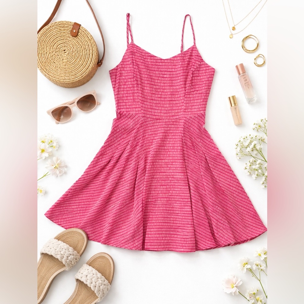 Old Navy Pink Striped Fit & Flare Sundress Mini | A-Line | Size M - Picture 1 of 15